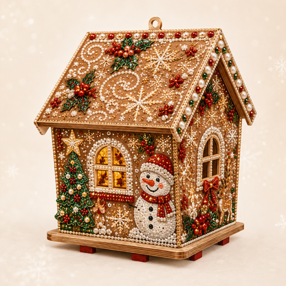 🏡 DIY Christmas Village Wooden House Diamond Art Kit – 3D Rhinestone Holiday Decor