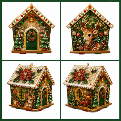 🏡 DIY Christmas Village Wooden House Diamond Art Kit – 3D Rhinestone Holiday Decor