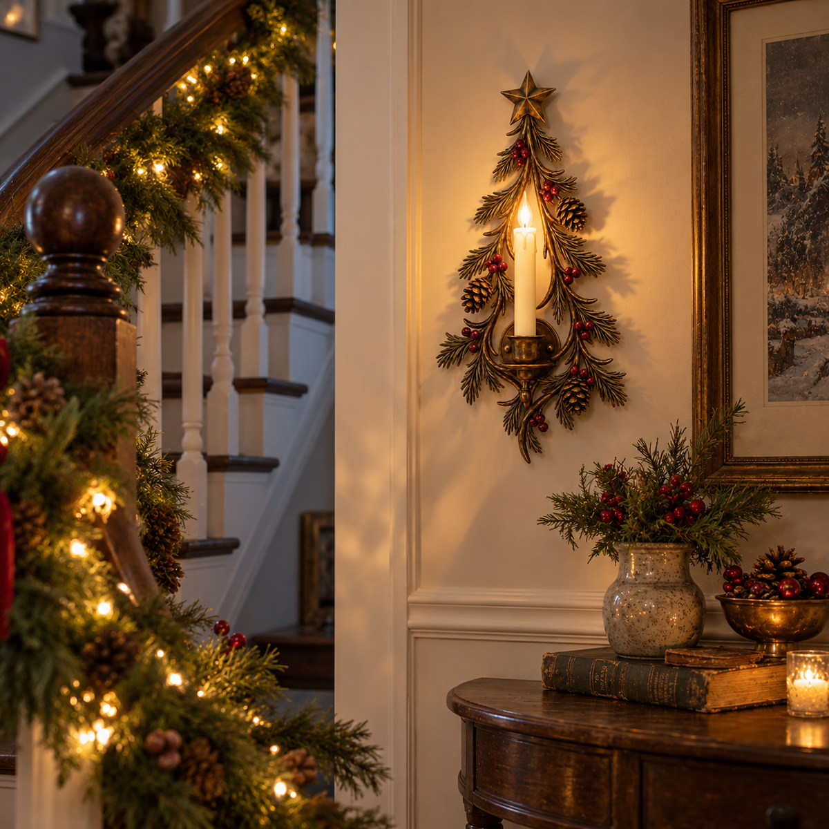 🕯️🎄 Christmas Candle Tree Wall Sconce – Rustic Evergreen Holiday Decor