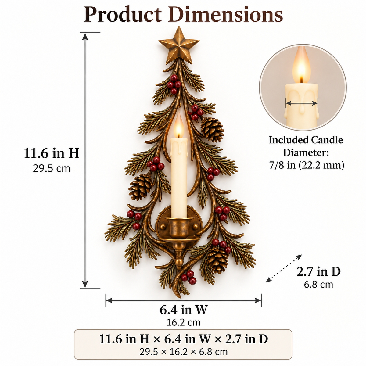 🕯️🎄 Christmas Candle Tree Wall Sconce – Rustic Evergreen Holiday Decor
