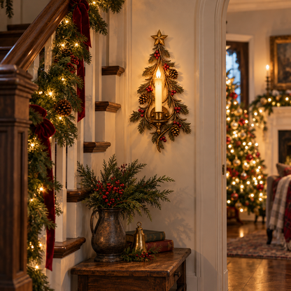 🕯️🎄 Christmas Candle Tree Wall Sconce – Rustic Evergreen Holiday Decor