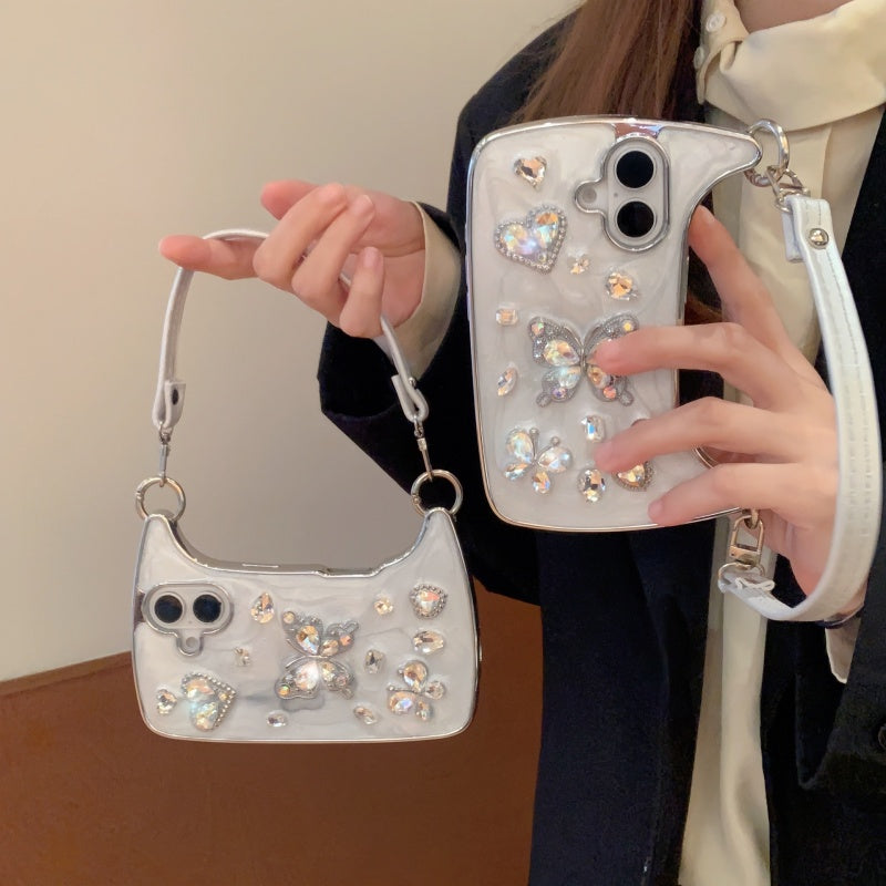 💎🦋 Crystal Butterfly Phone Case & Mini Handbag Set with Detachable Shoulder Strap