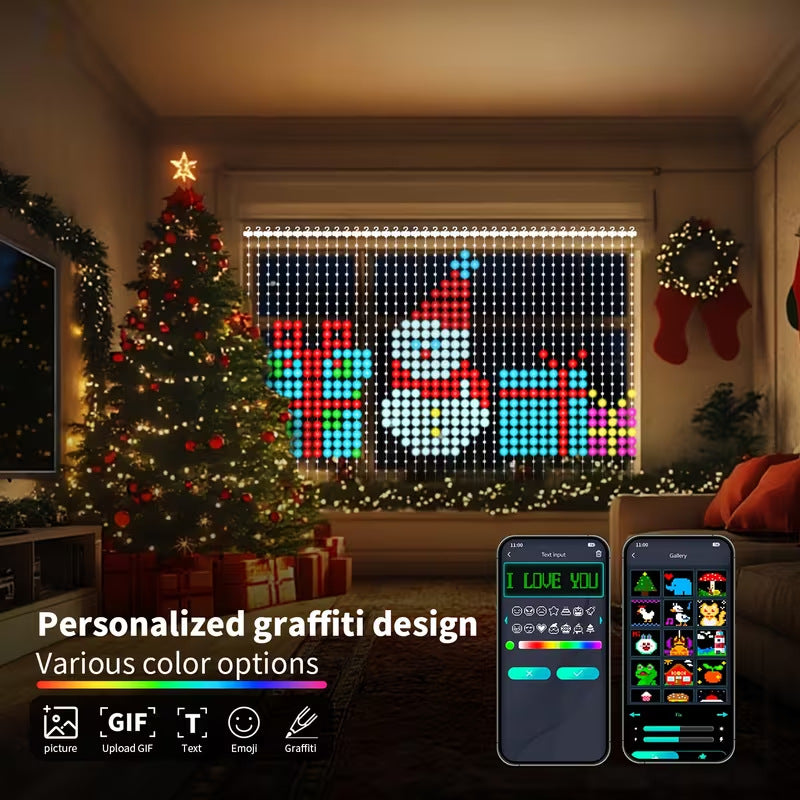 🎄 PixelGlow Curtain™ | App-Controlled RGB Christmas Lights – 2m × 2m ✨