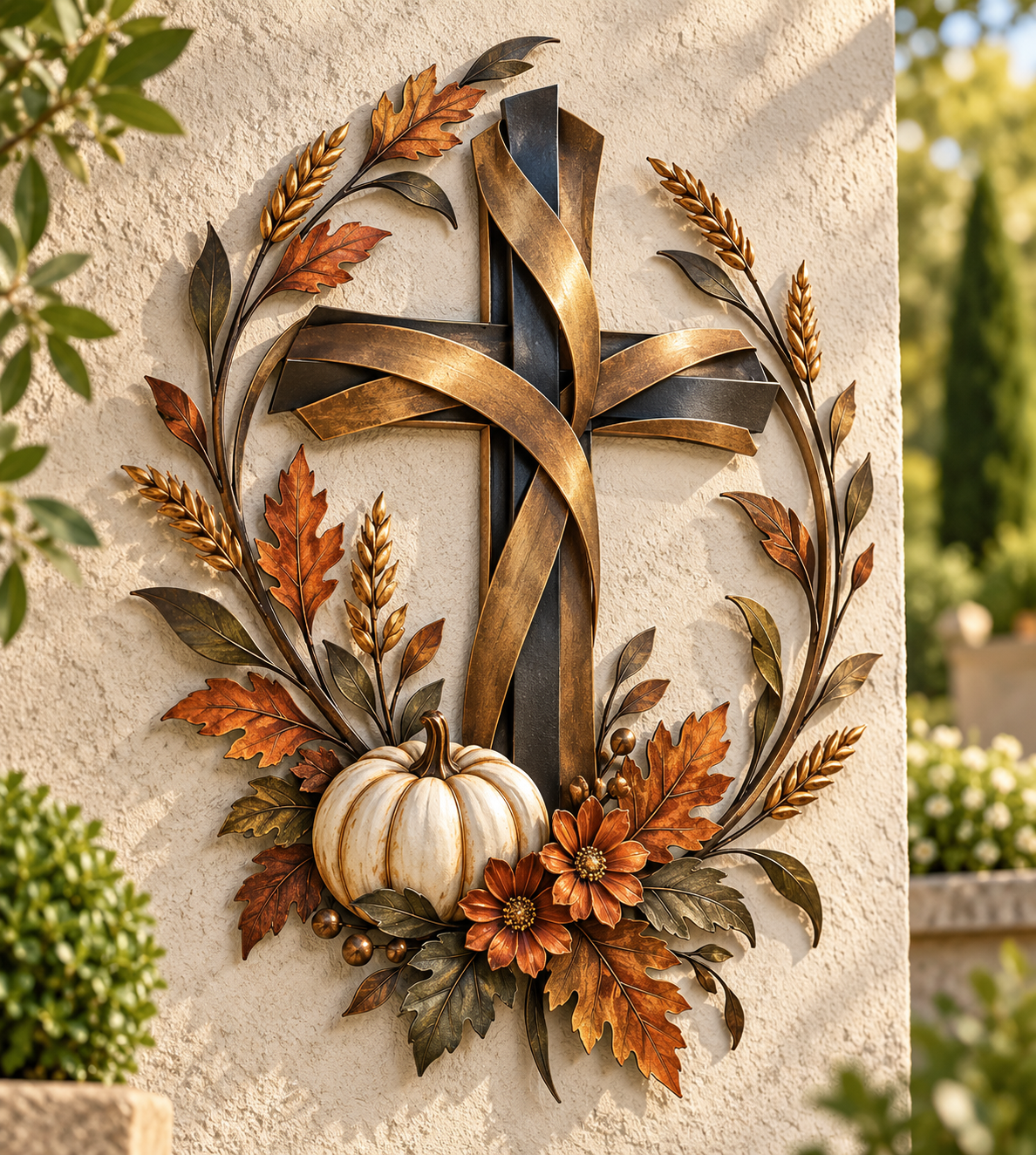 ✝️🍂 Blessed Harvest Cross Metal Wall Art with Pumpkins 🎃🏡