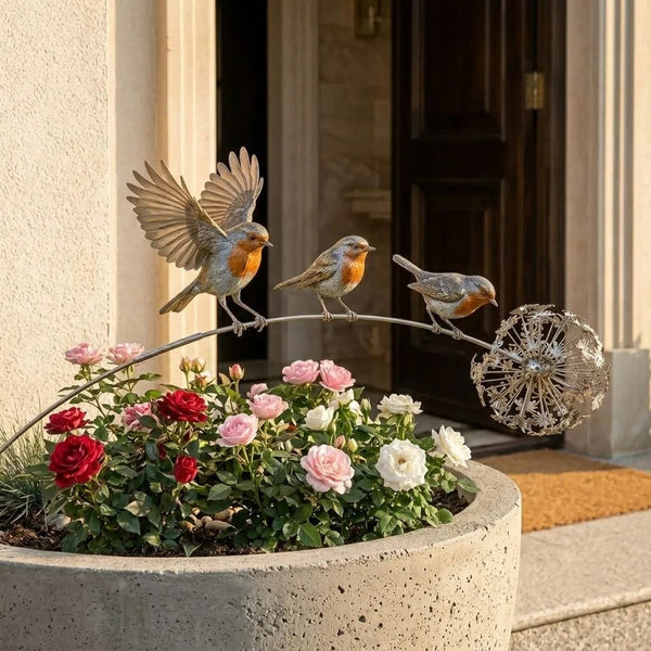 Handcrafted Metal Branch Garden Stake with Dandelion Wind Sculpture