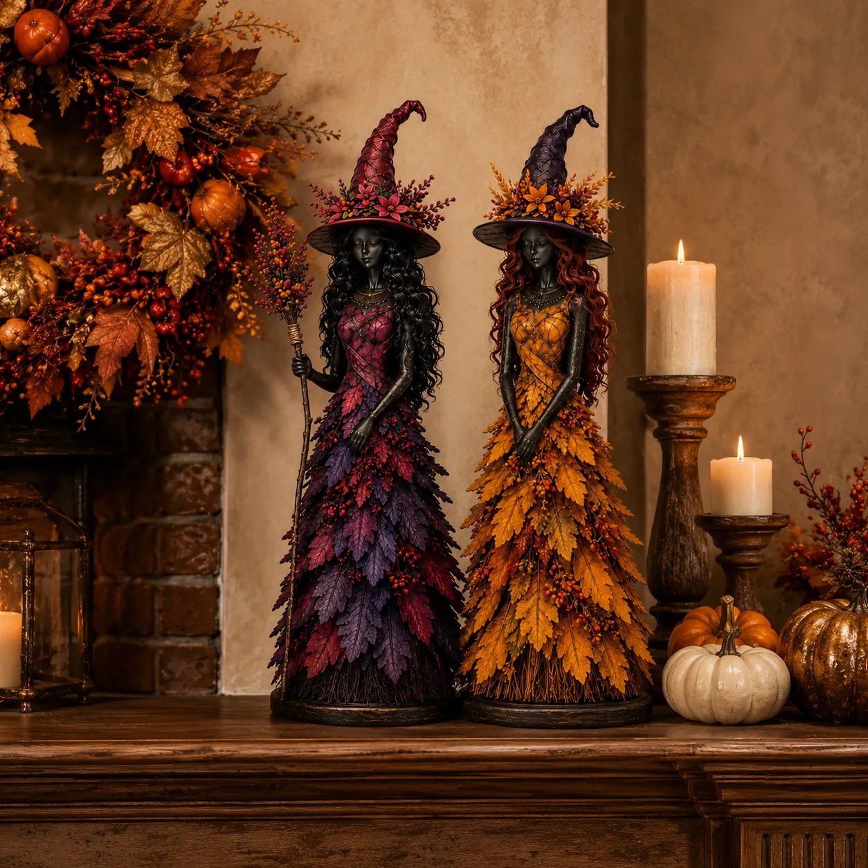 🍂🍁 Mystical Autumn Witch Statue for Fall & Halloween Decor
