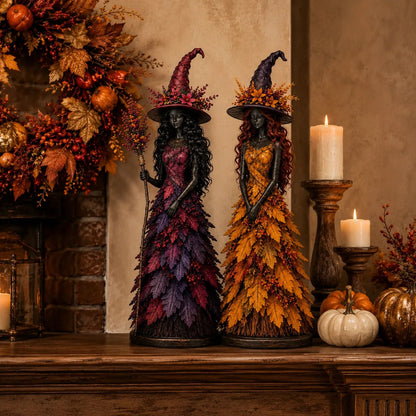 🍂🍁 Mystical Autumn Witch Statue for Fall & Halloween Decor