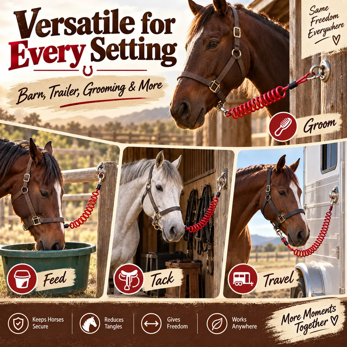✨🐎 6ft Coiled Horse Tie | Quick-Release Trailer & Hitching Lead