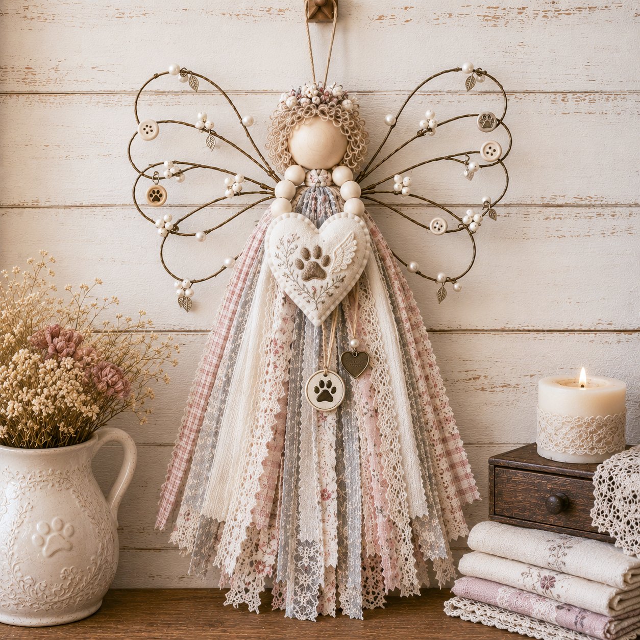 🪽 Vintage Wire‑Wing Angel Fabric DIY Craft Kit