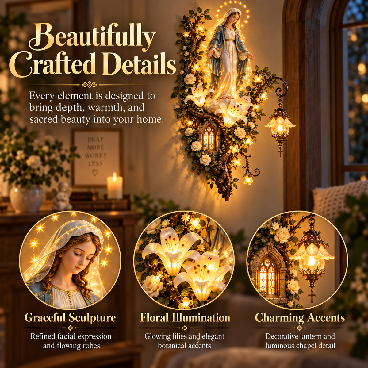 🙏✨ Blessed Mother Wall Light – A Warm Glow of Faith & Grace