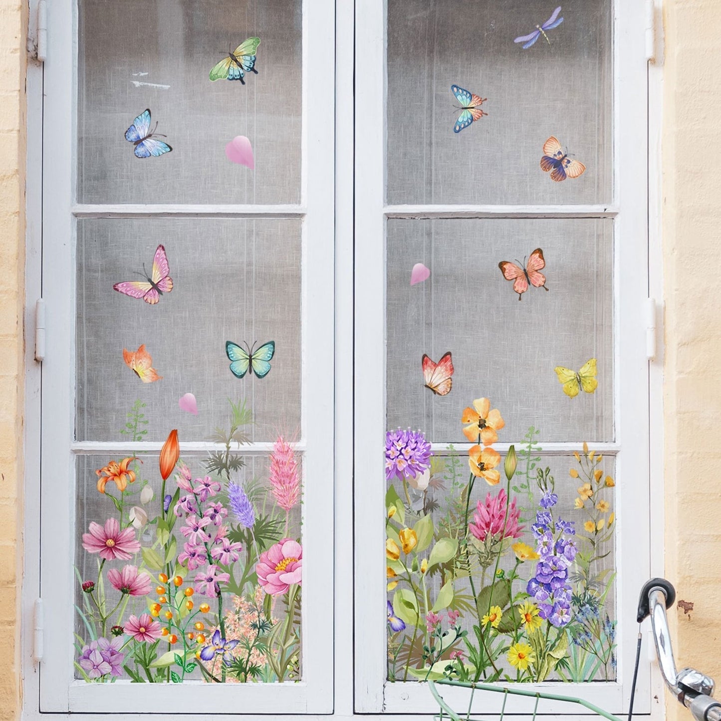 💐🖼️Colorful Floral Bouquet Window Cling - Double-Sided Printed Static Sticker for Home Decor