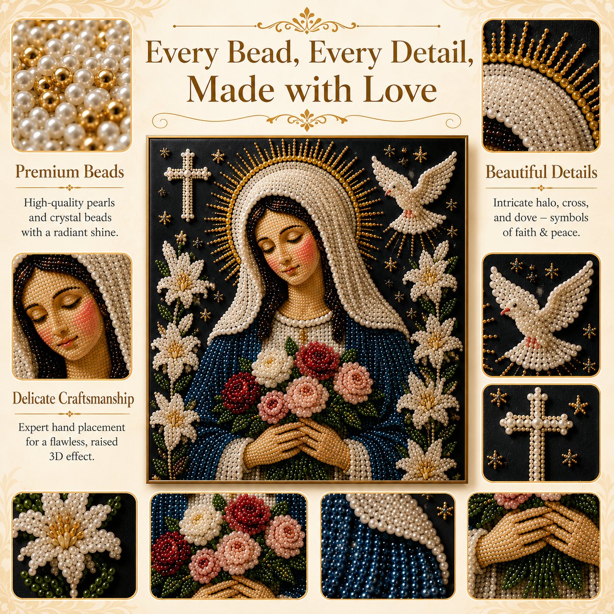 🙏New Arrivals 49% OFF-2026 Divine Pearl Bead Virgin Mary Icon – A Peaceful DIY Faith Art Gift ✨
