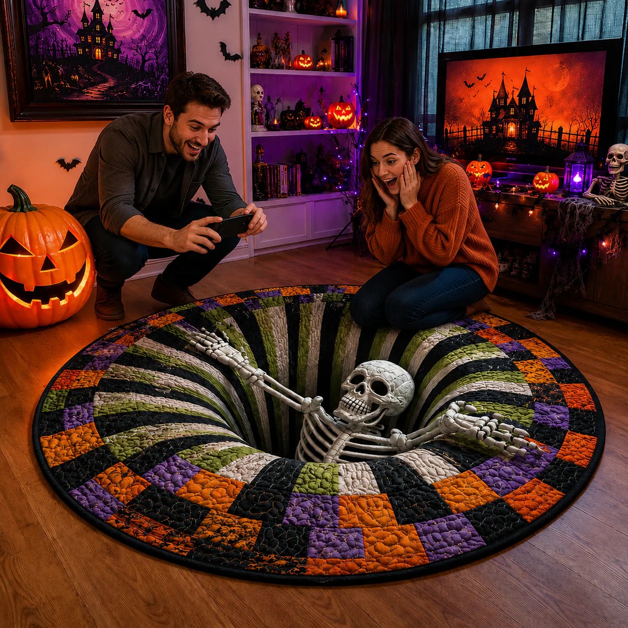 🕸️ Every Step Leads Somewhere Spooky –Haunted Stairway 3D Illusion Round Area Rug👻