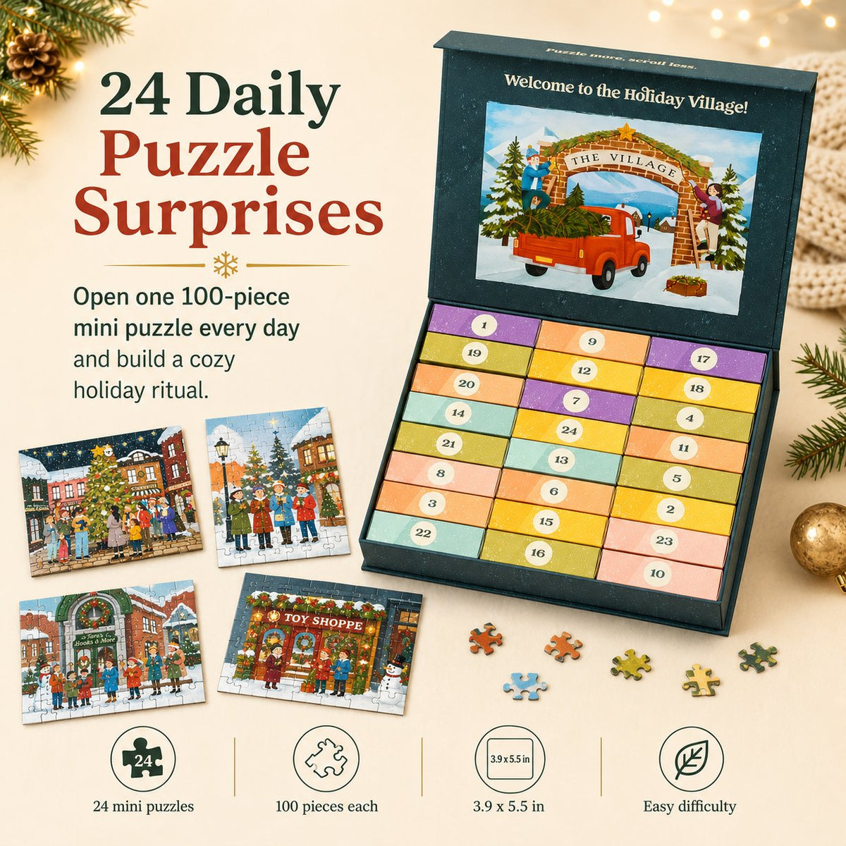 🧩 24 Days of Cozy Christmas Puzzles – 24 Artist-Designed Mini Jigsaws 🎄✨