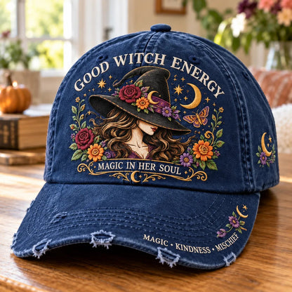 🔥 LAST DAY 50% OFF – 🔮 Good Witch Energy Embroidered Floral Cap | 100% Cotton