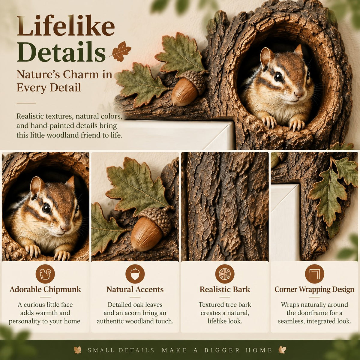 ⏰ Last Day 50% OFF 🐿️ Tree Hollow Chipmunk Door Topper – Bring Woodland Whimsy Home 🍂✨