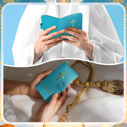 ✝️ Genuine Leather Prayer Card Holder – Pocket Holy Card Organizer with Snap Closure 🙏✨