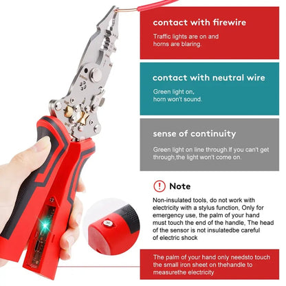 ❤️16 in 1 Wire Stripper Twister for Cutting and Pulling Wires,Cable Scissors,Voltage Tester Pliers, 12V to 250V Live,Null,Hot Wire Judgment AC DC, Audible and Flashing LED Alarms