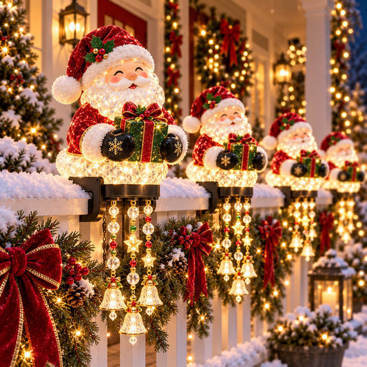 🎄 Christmas Porch Railing Lights – 4 Glowing Holiday Characters ✨