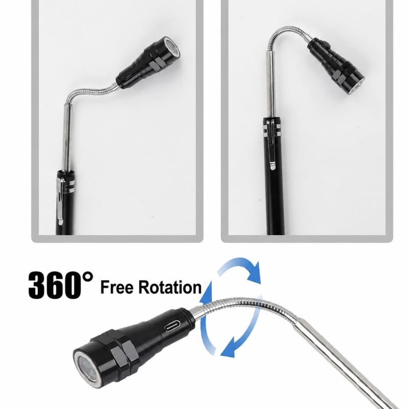 🔦🧲 USB Rechargeable LED Magnetic Pickup Tool with Flexible Neck