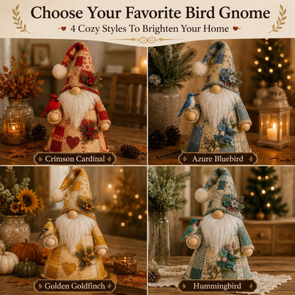 🐦✨ Patchwork Bird Gnome LED Light – Farmhouse Tabletop Decor for Mantels, Shelves & Holiday Display