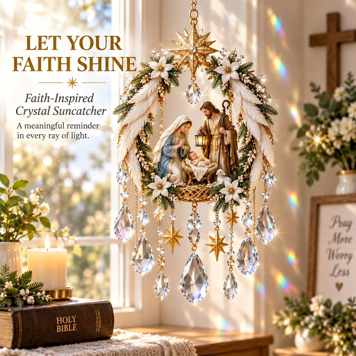✝️ Faith & Light Crystal Suncatcher – 5 Christian Window Designs ✨
