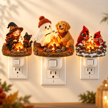 🔥 Fireside Friends™ | Flickering Campfire Plug-In Night Light