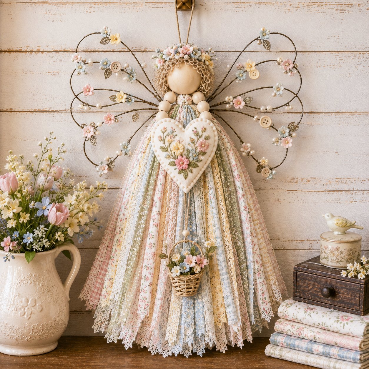 🪽 Vintage Wire‑Wing Angel Fabric DIY Craft Kit