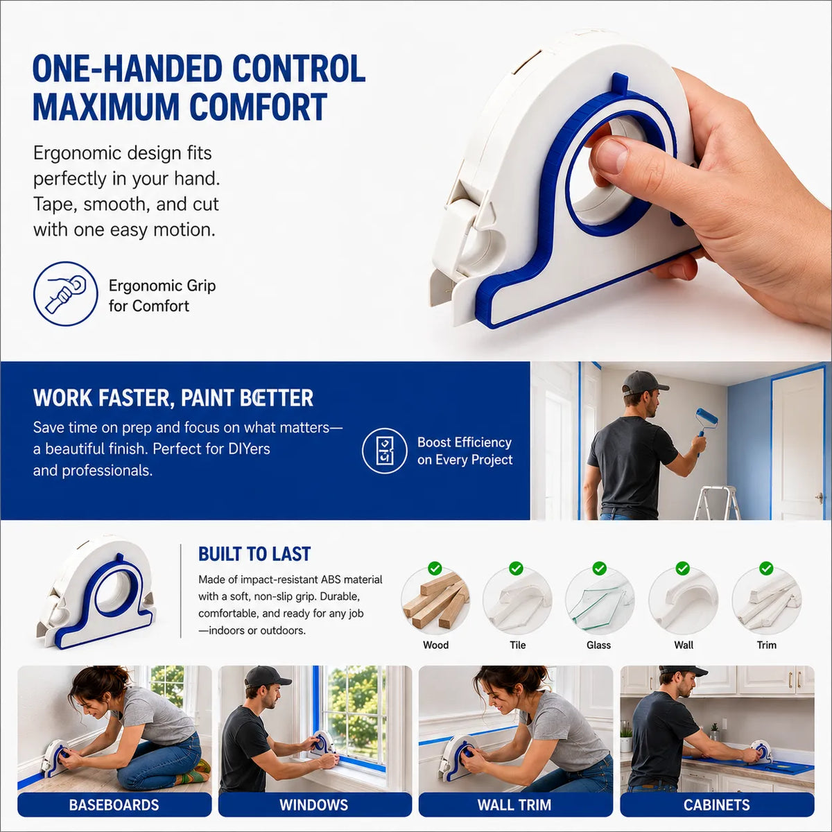🎨 Painter’s Tape Applicator – Precision Edge Guide & Built-In Cutter