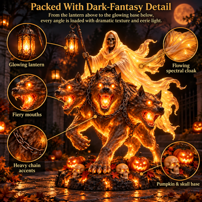 💀 Cerberus Grim Reaper Lighted Statue | Halloween Hellhound Guardian 🔥