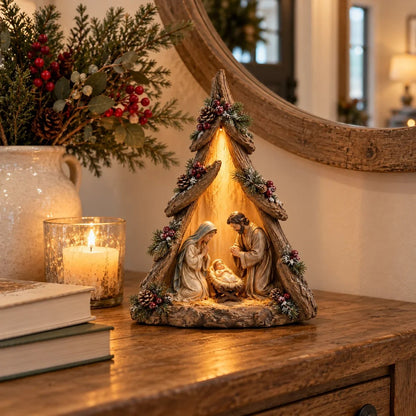 ✝️✨ Old World Lighted Nativity Tree – Holy Family Christmas Decor
