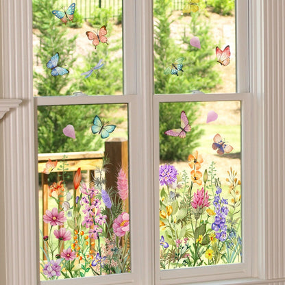 💐🖼️Colorful Floral Bouquet Window Cling - Double-Sided Printed Static Sticker for Home Decor