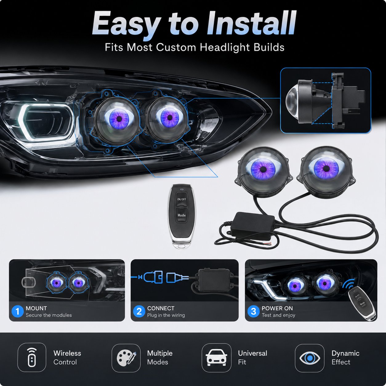 👁️ Limited-Time 50% OFF – Dynamic Evil Eye LED Car Lights with App & Remote Control
