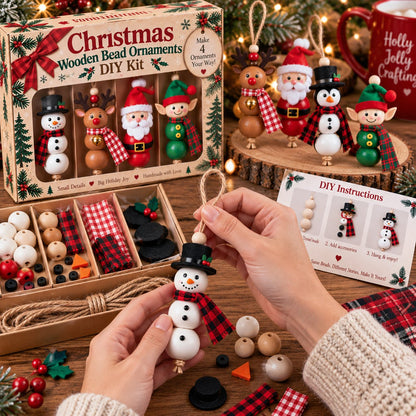 🎄 Create 4 Christmas Keepsakes – Wooden Bead Ornament Kit ✨