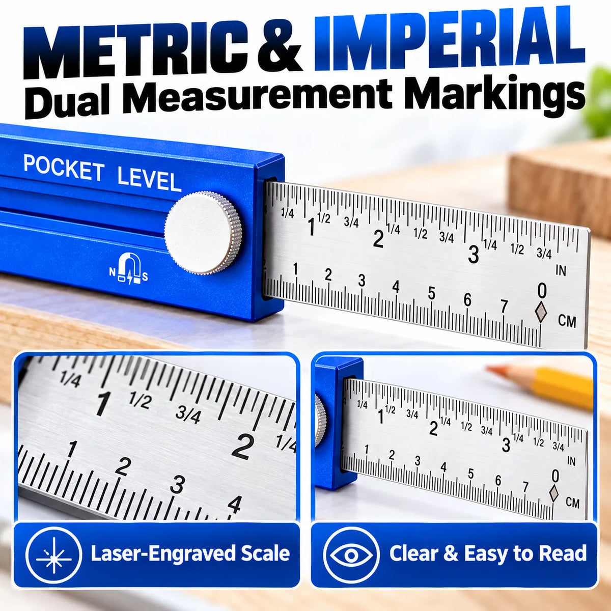 📏 4-in-1 Multifunction Pocket Level & Depth Gauge – Measure, Level, Mark & Position