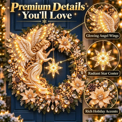 🌟👼 Angelic Radiance Wreath – Illuminated Christmas Shooting Star Decor
