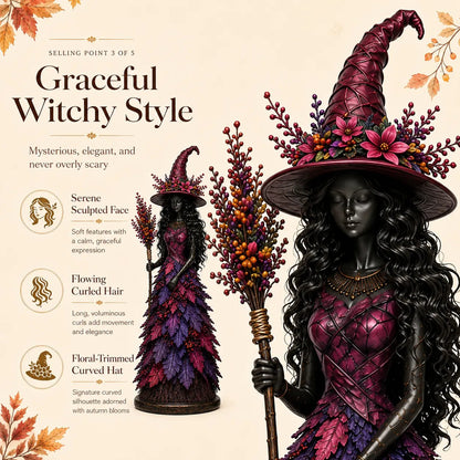 🍂🍁 Mystical Autumn Witch Statue for Fall & Halloween Decor