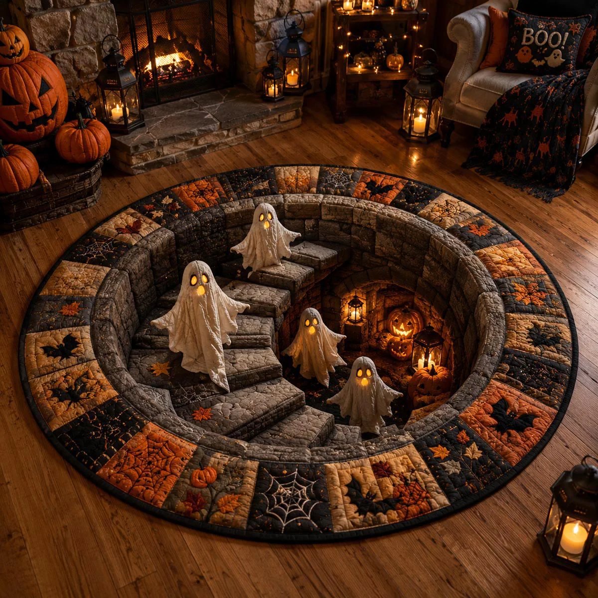 🕸️ Every Step Leads Somewhere Spooky –Haunted Stairway 3D Illusion Round Area Rug👻