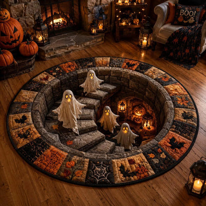 🕸️ Every Step Leads Somewhere Spooky –Haunted Stairway 3D Illusion Round Area Rug👻