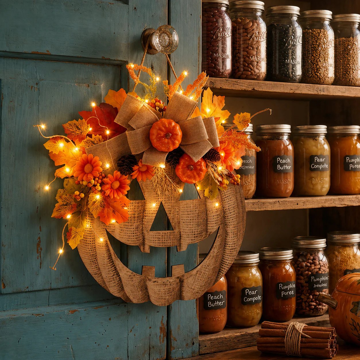 🔥LAST DAY 49% OFF🎃✨Rustic Lighted Burlap Pumpkin Wreath