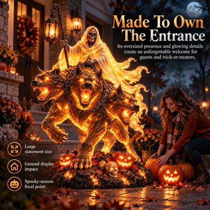 💀 Cerberus Grim Reaper Lighted Statue | Halloween Hellhound Guardian 🔥