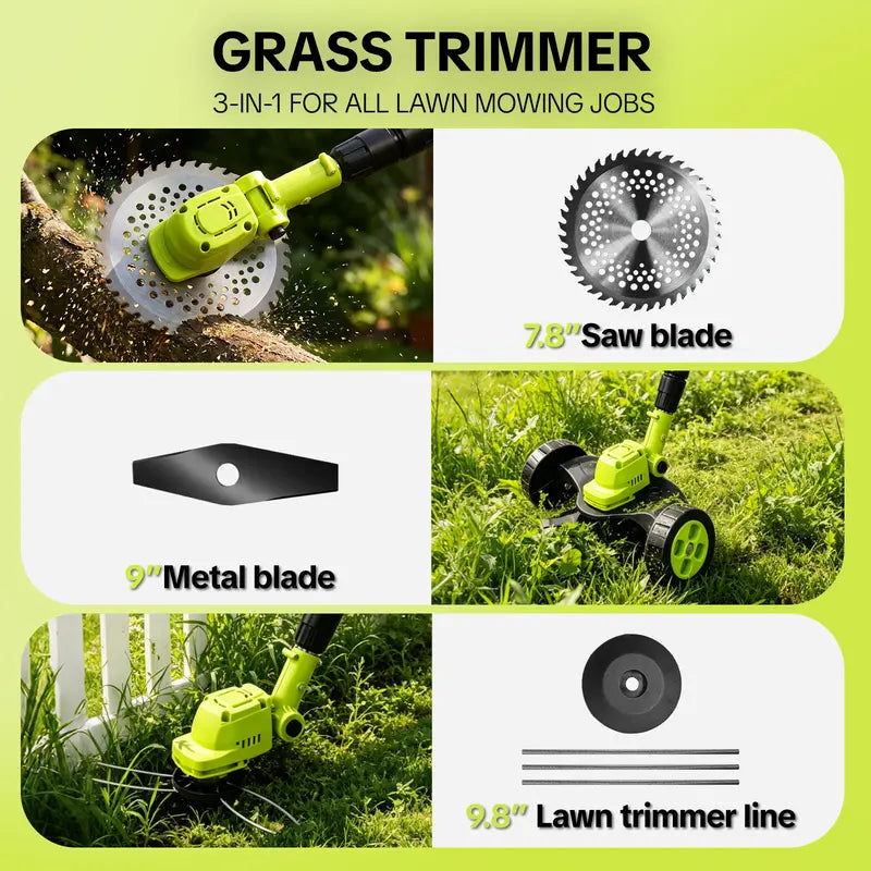 ⚡ 3-in-1 Cordless Grass Trimmer with 2×21V Batteries | Trim, Edge & Brush Cut with Ease