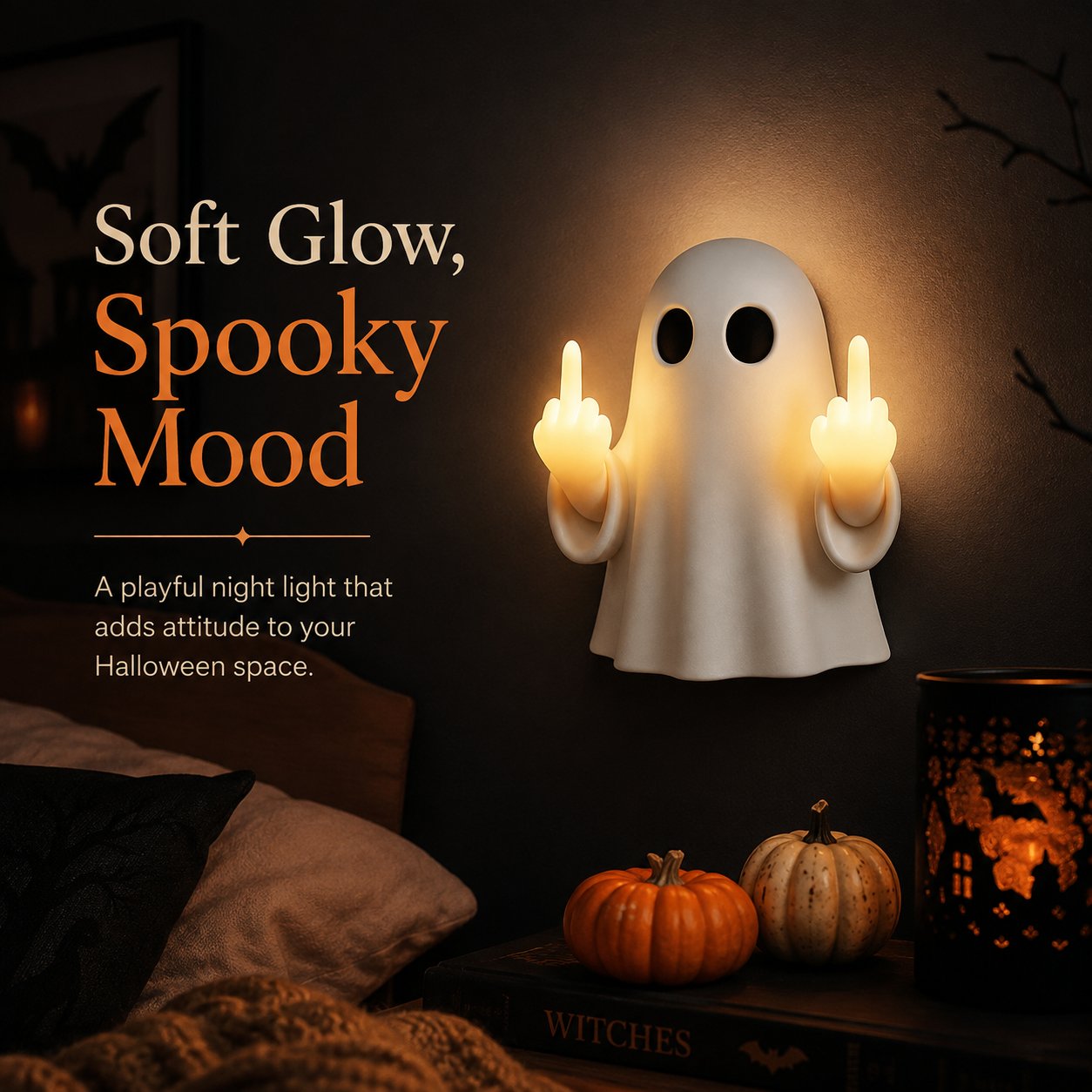 👻 HALLOWEEN MEGA SALE 50% OFF – Funny Middle Finger Ghost Night Light🖕