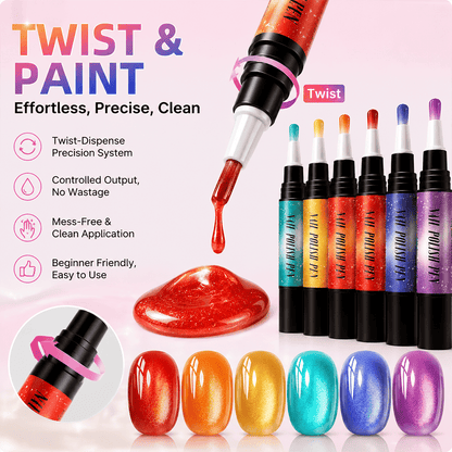 💅 6PCS One-Step 3-in-1 Cat Eye Nail Gel Pen Set for DIY Manicures