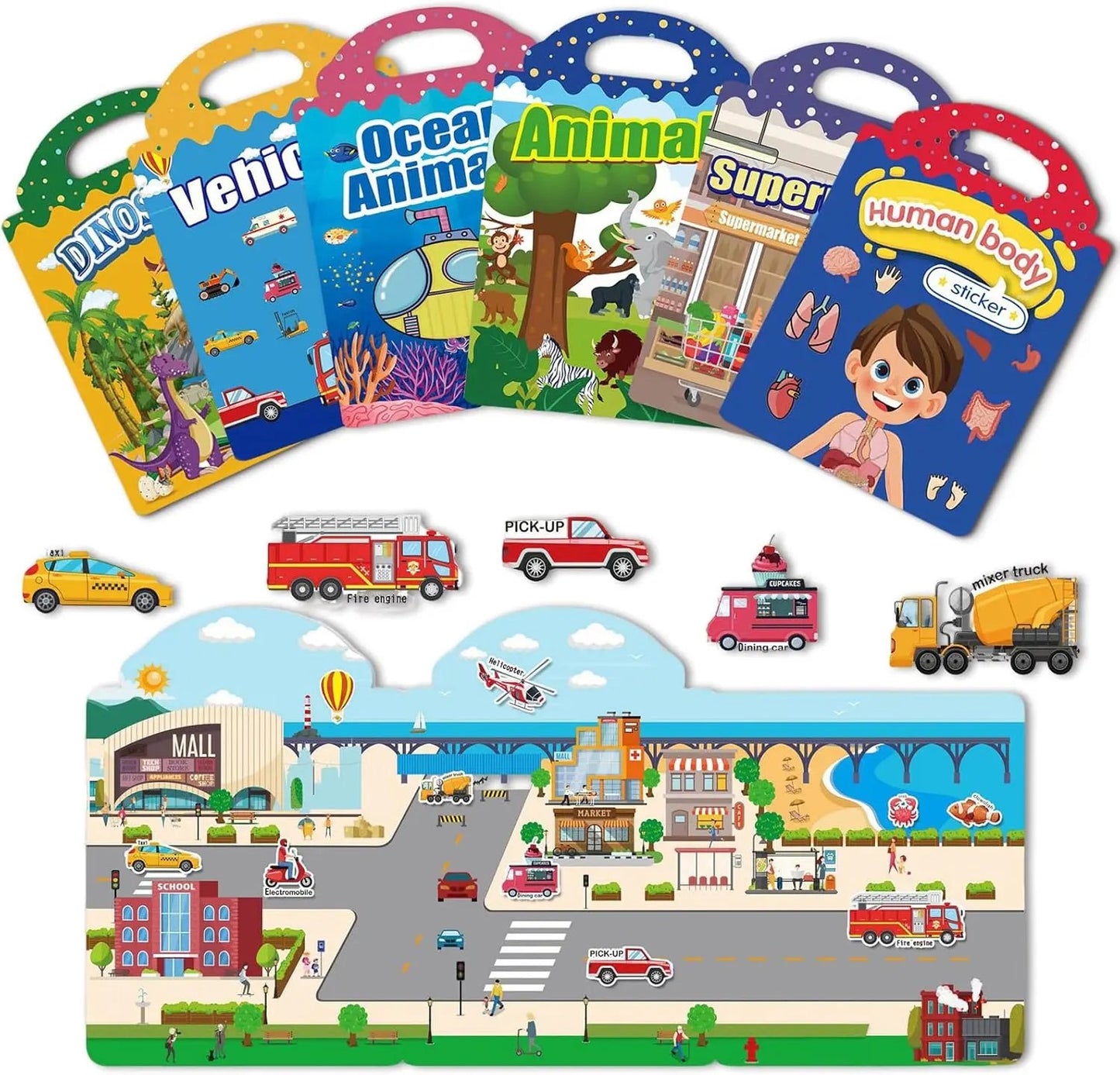 🧠📚 Reusable Silicone Sticker Activity Book for Toddlers 2–5🦖🎨
