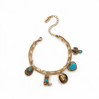 🏇🤠Western Cowgirl Charm Bracelet – Boot, Hat, Cactus & Heart Charms🌵
