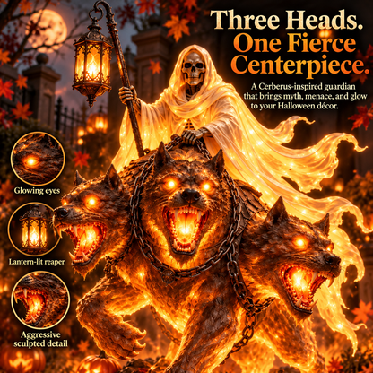 💀 Cerberus Grim Reaper Lighted Statue | Halloween Hellhound Guardian 🔥