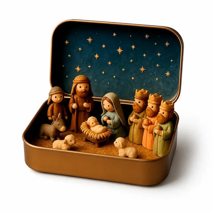 ✝️✨ Mini Nativity Keepsake Tin – Pocket-Sized Christmas Scene Set