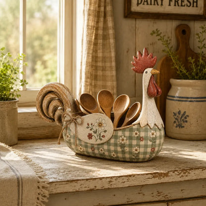 🔥🐓 Vintage Rooster Utensil Holder – Rustic Farmhouse Kitchen Décor & Storage