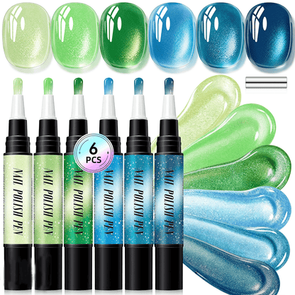 💅 6PCS One-Step 3-in-1 Cat Eye Nail Gel Pen Set for DIY Manicures